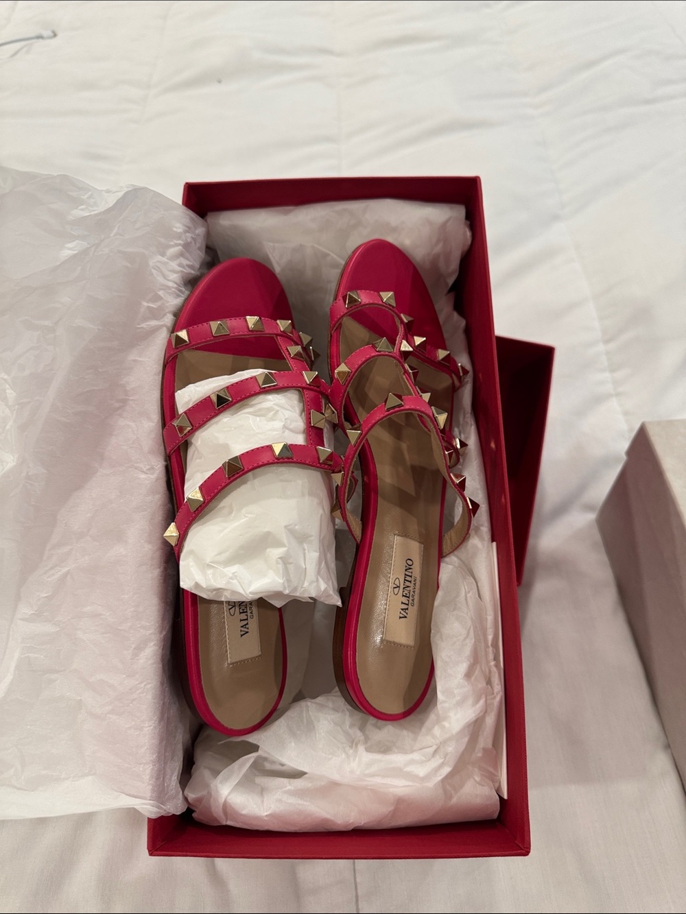 Valentino Pink Leather Rockstud Triple-Strap Mules